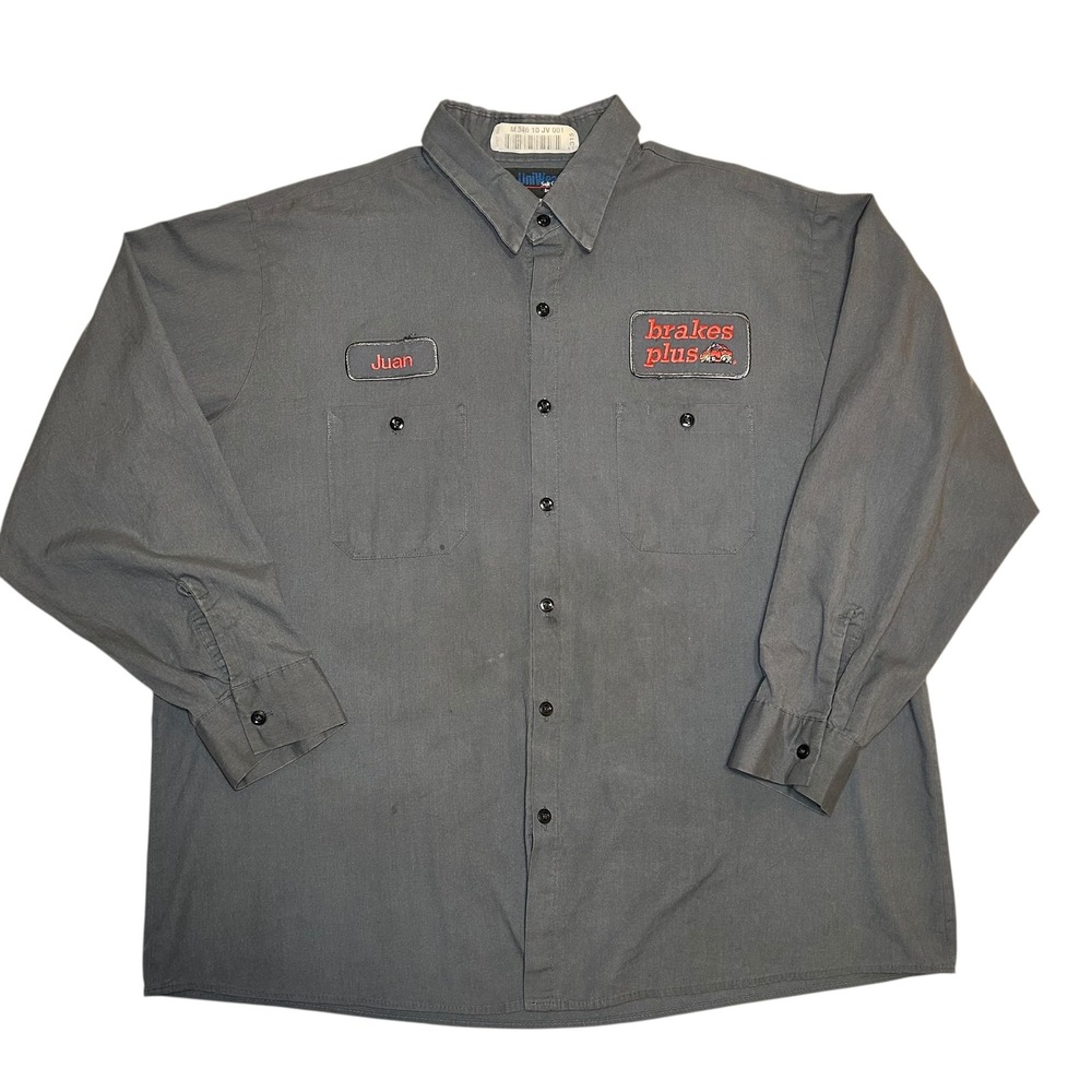 Mens Work Shirt "Juan" Brakes Plus Co.‎ Embroidered Gray Long Sleeve Size XL